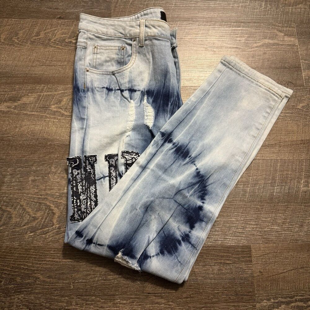 Amiri Mens Distressed Jeans Sz 36 NWT  Amiri Stars Bandana Patches See Pics Spot